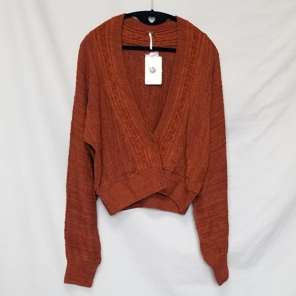 FREE PEOPLE Moon River Cropped Cardigan, Brown - Picture 8 of 10